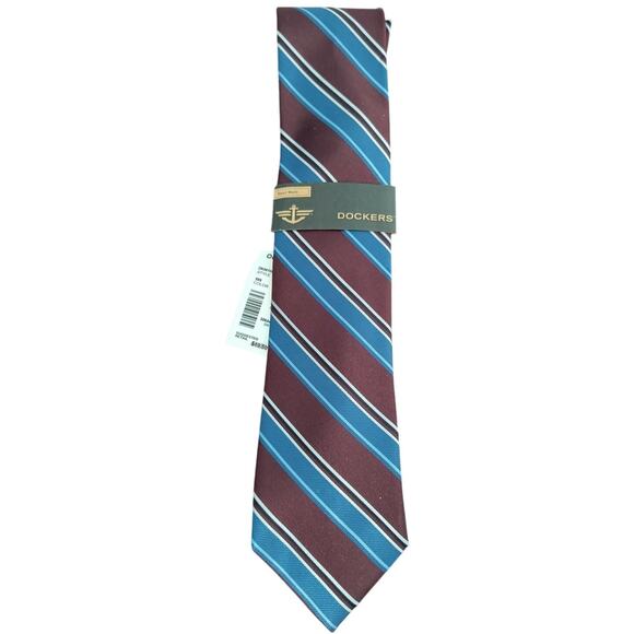 Dockers Repp Necktie Men's Red Blue Woven Striped 3.5 inch Standard Width 56 L - Picture 5 of 8